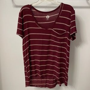 Maroon striped short sleeve shirt with pocket
